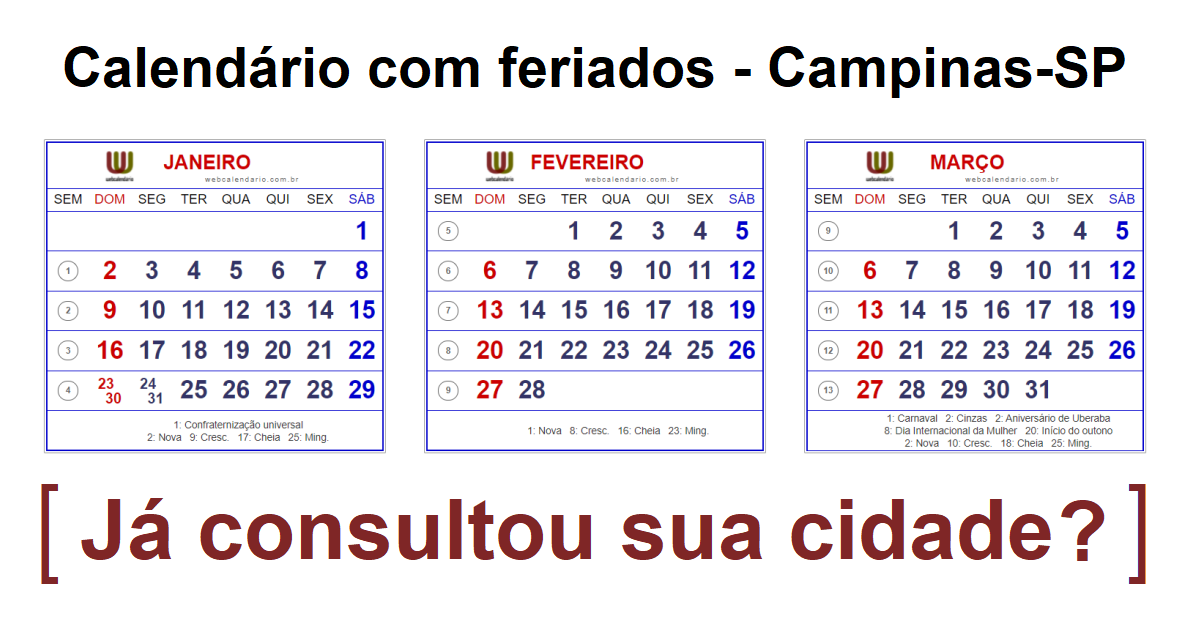 Calendário 2022 com feriados municipais fases da lua e datas